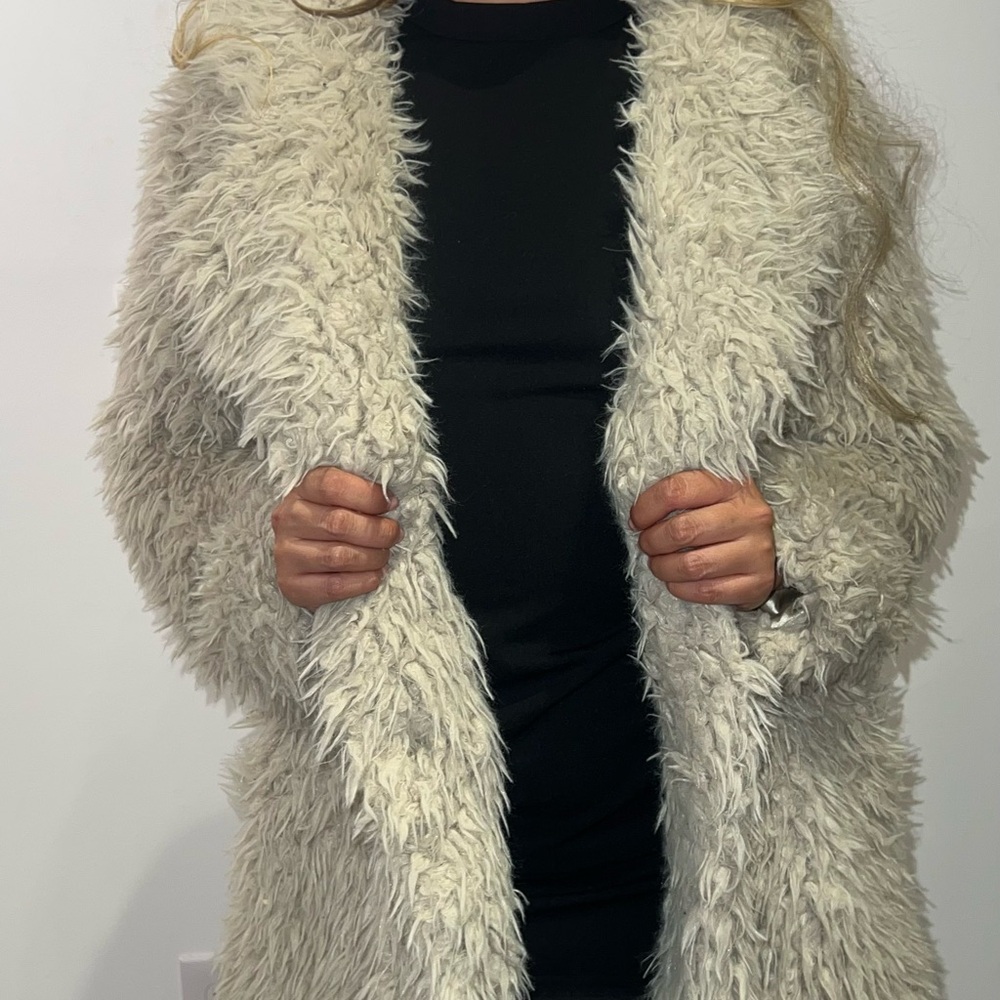 Macy's Shaggy Faux Fur Coat in Cream